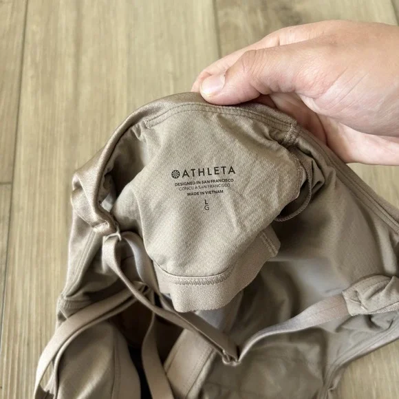 Athleta Crop Top Womens Large Aurora V-Neck Tank Top Brown Taupe Built-in Bra - Picture 5 of 6